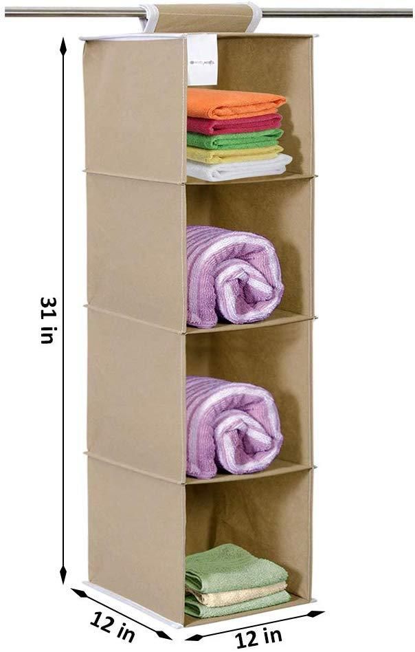 Cloth Organizer Hanging 4 Shelves Wardrobe Organizer