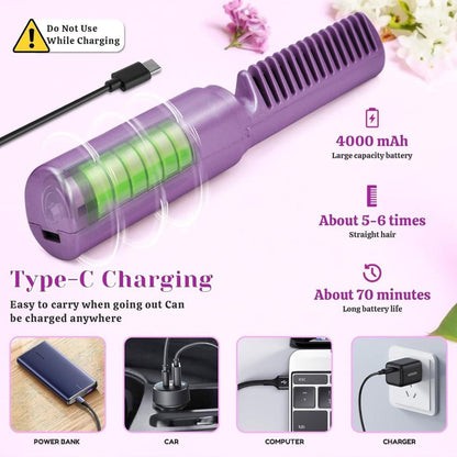 Cordless Rechargeable Mini Adjustable Hair Straightener Hot Comb