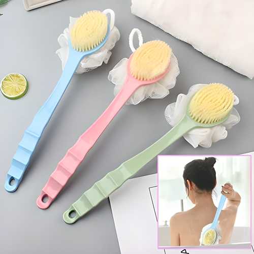 2 in 1 loofah with handle, Bath Brush, back scrubber, Bath Brush with Soft Comfortable Bristles And Loofah with handle, Double Sided