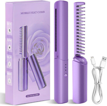 Cordless Rechargeable Mini Adjustable Hair Straightener Hot Comb