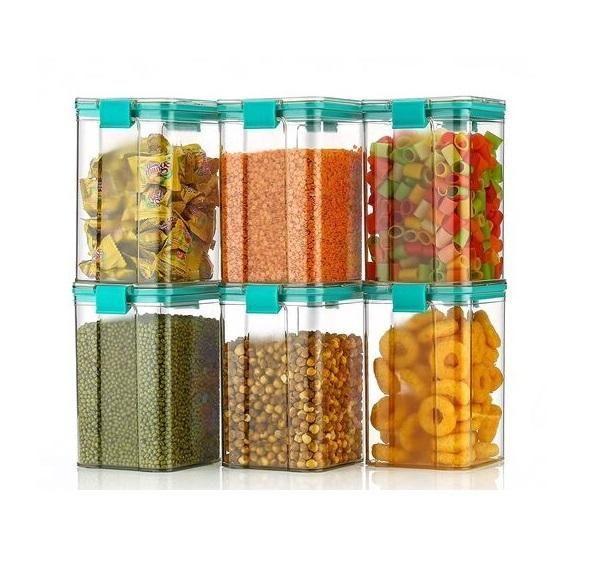 Air Tight Unbreakable Square Shape Kitchen Storage Container (Pack of 6) 1200ml