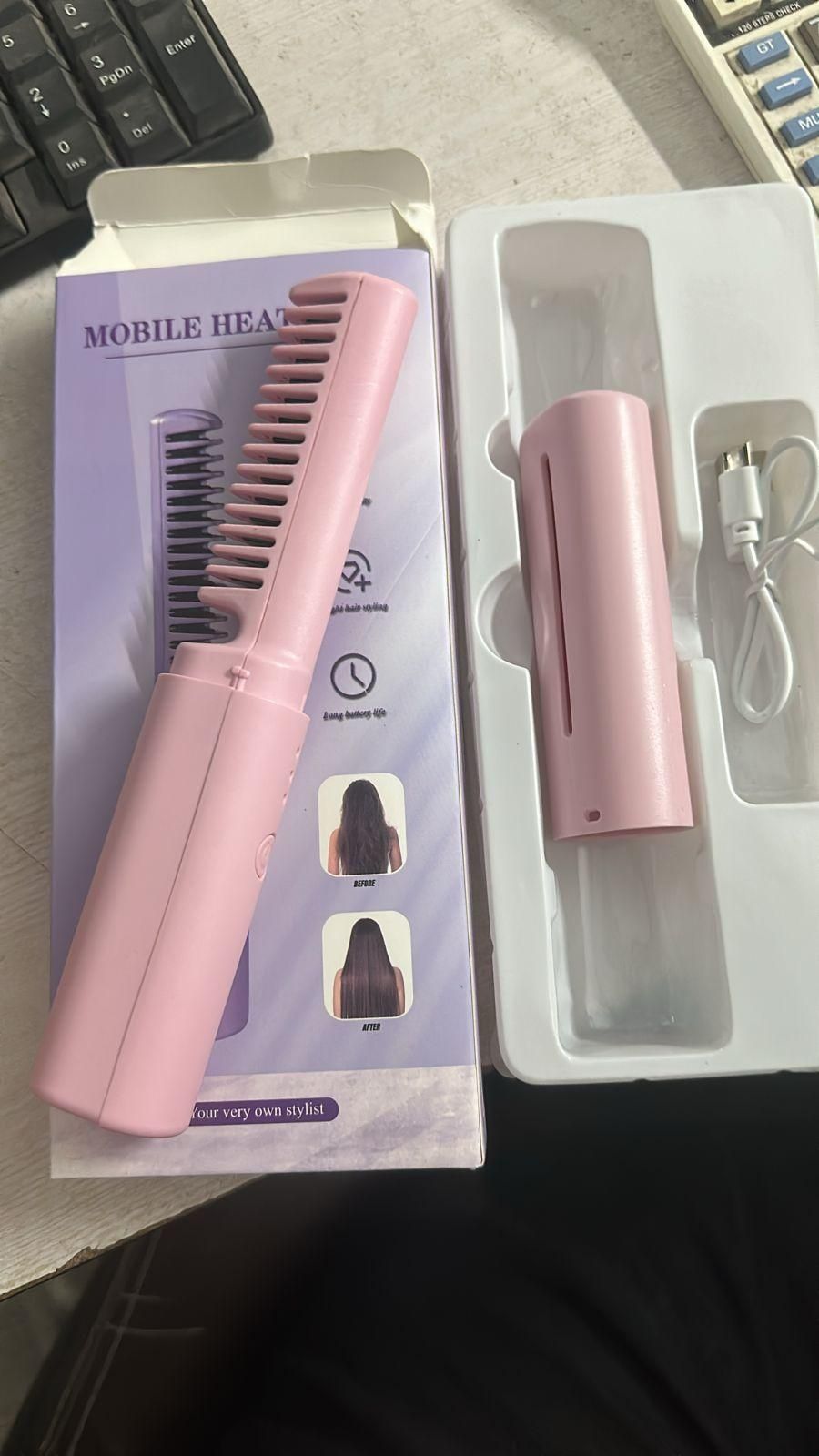 Cordless Rechargeable Mini Adjustable Hair Straightener Hot Comb