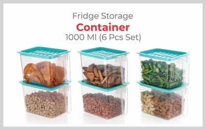 Fridge storage containers - jar Set Plastic Refrigerator Box with Handles  1000 ml (Pack of 6, Blue)